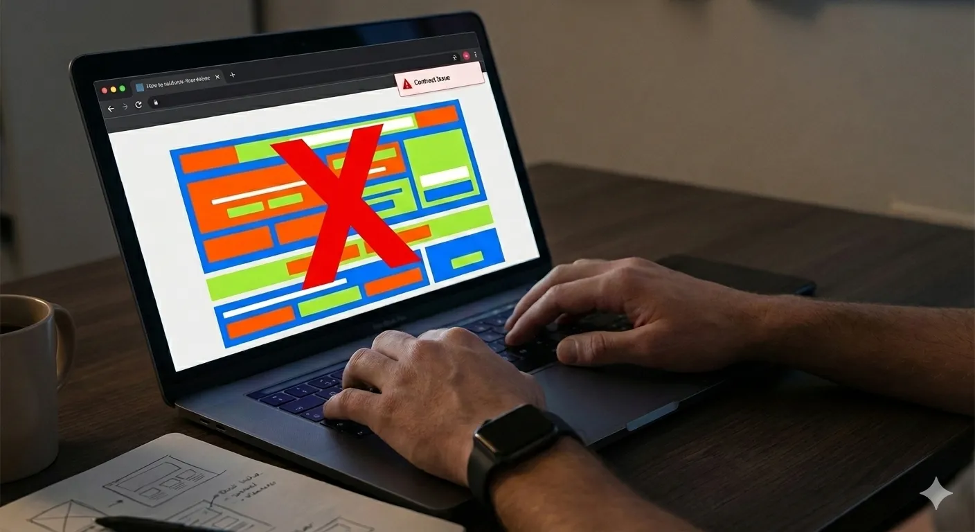 colorful website layout red x error