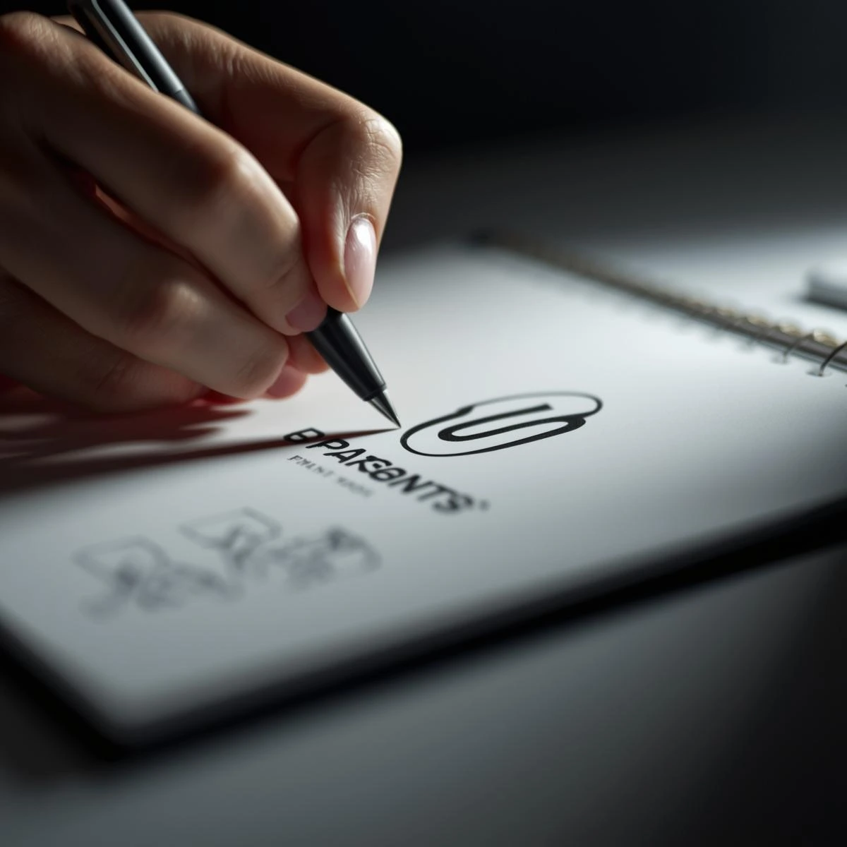 logo design sketching process closeup