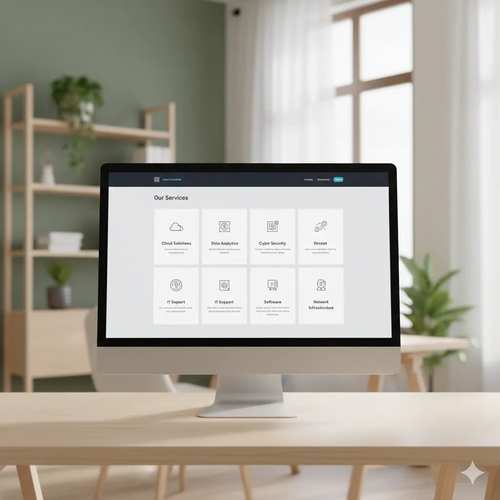 services webpage grid layout icons cloud data security