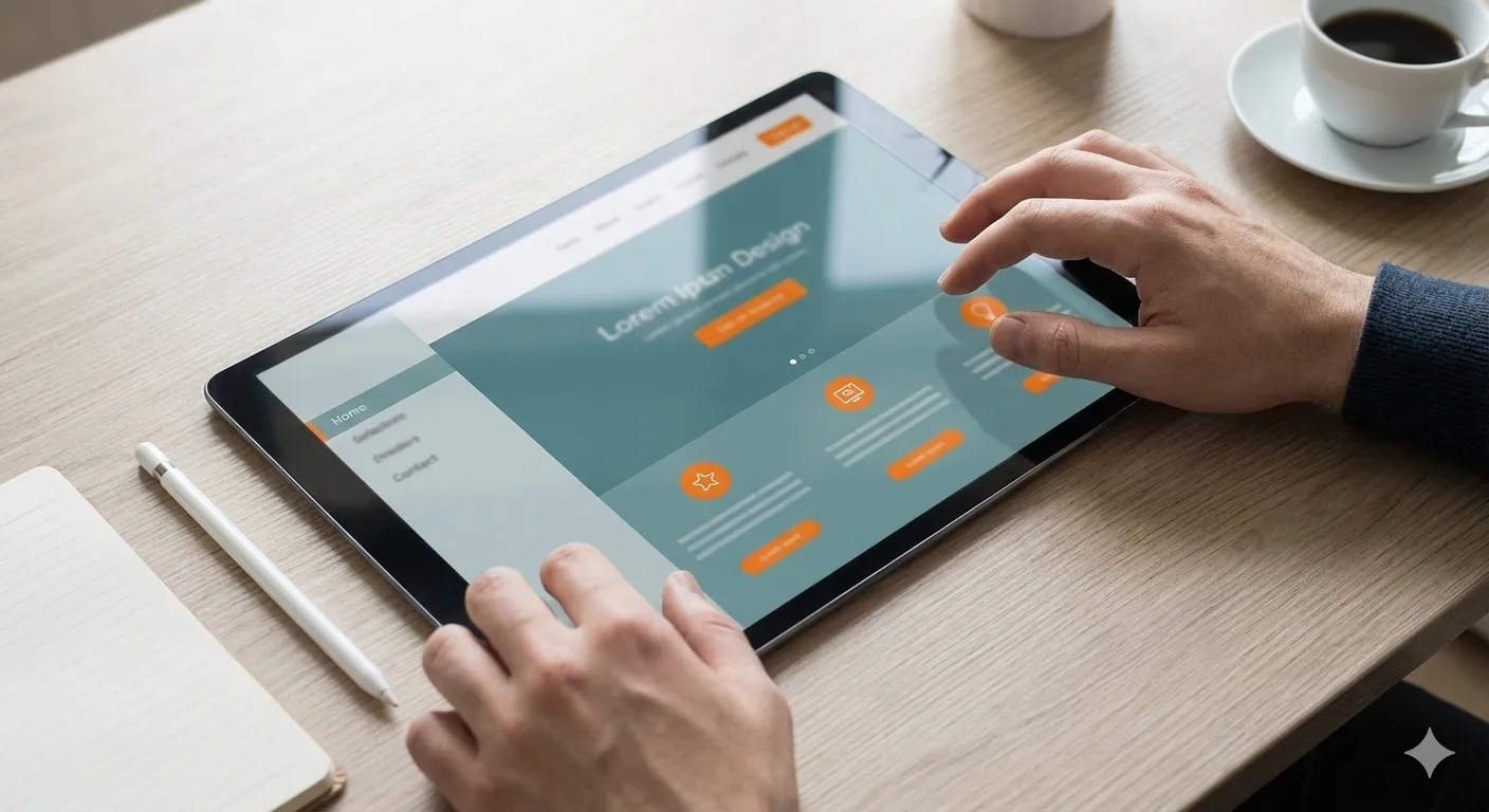 tablet touchscreen web design teal orange