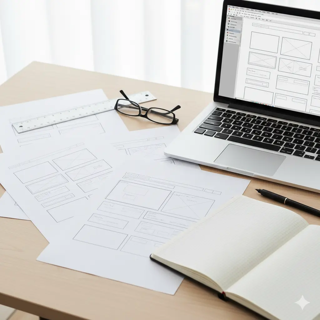 website wireframe sketches laptop screen